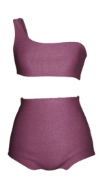 summer fashion style beachwear swimwear lila bikini brazilian bottom top bandeau aesthetic asymmetrical high waist bikini luxury sustainable production natural vegan beach holidays vacation mykonos ibiza cote d'azur italy dubai