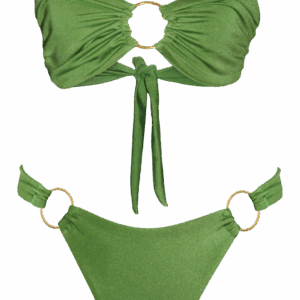 summer fashion style beachwear swimwear green tropical botanic shiny shimmery bikini brazilian cheecky bottom top bandeau long legs luxury sustainable production natural vegan beach holidays vacation mykonos ibiza cote d'azur italy dubai