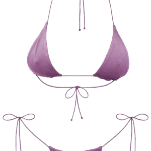 summer fashion style beachwear swimwear lila purple bikini brazilian cheecky bottom top triangle string adjustable long legs luxury sustainable production natural vegan beach holidays vacation mykonos ibiza cote d'azur italy dubai