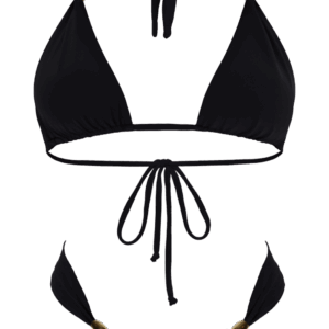 summer fashion beachwear swimwear style black golden bikini brazilian cheecky bottom top neckholder multiple ways to wear luxury sustainable natural vegan beach sea holidays vacation mykonos ibiza cote d'azur italy dubai