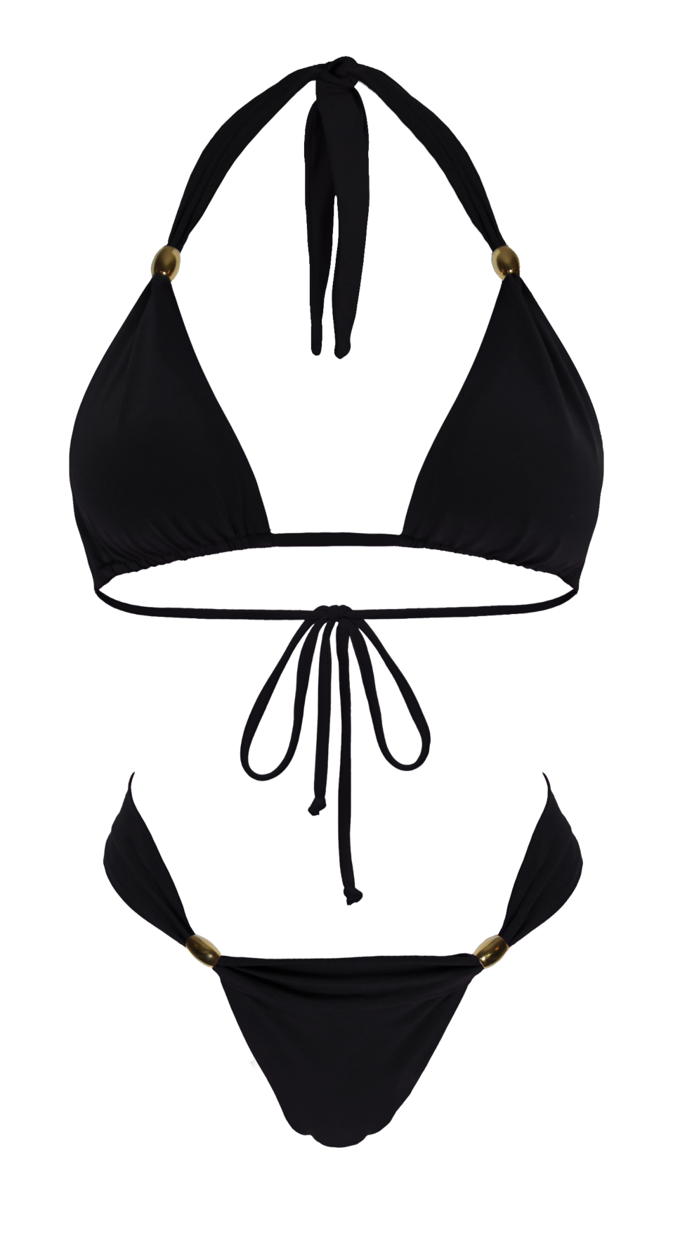 ghost noctura summer fashion beachwear swimwear style black golden bikini brazilian cheecky bottom top neckholder multiple ways to wear luxury sustainable natural vegan beach sea holidays vacation mykonos ibiza cote d'azur italy dubai