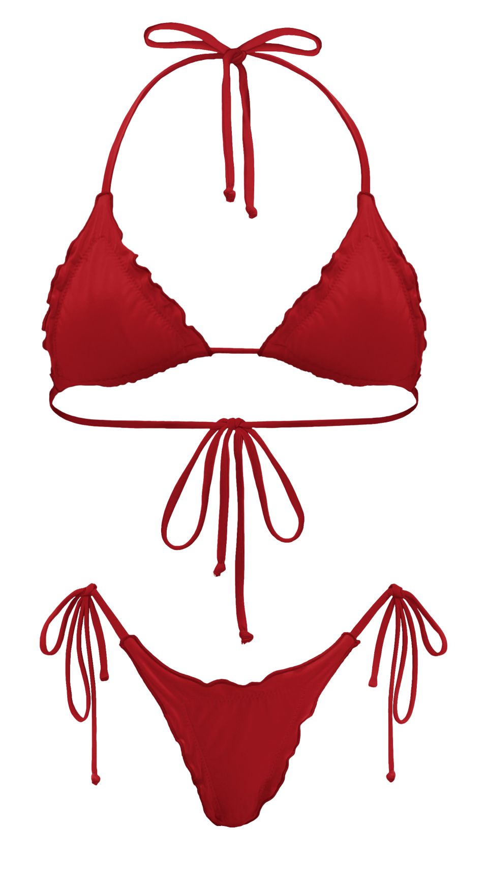 ghost romantica summer fashion style beachwear swimwear red romance ruffle bikini brazilian cheecky bottom top triangle string adjustable long legs luxury sustainable production natural vegan beach holidays vacation mykonos ibiza cote d'azur italy dubai