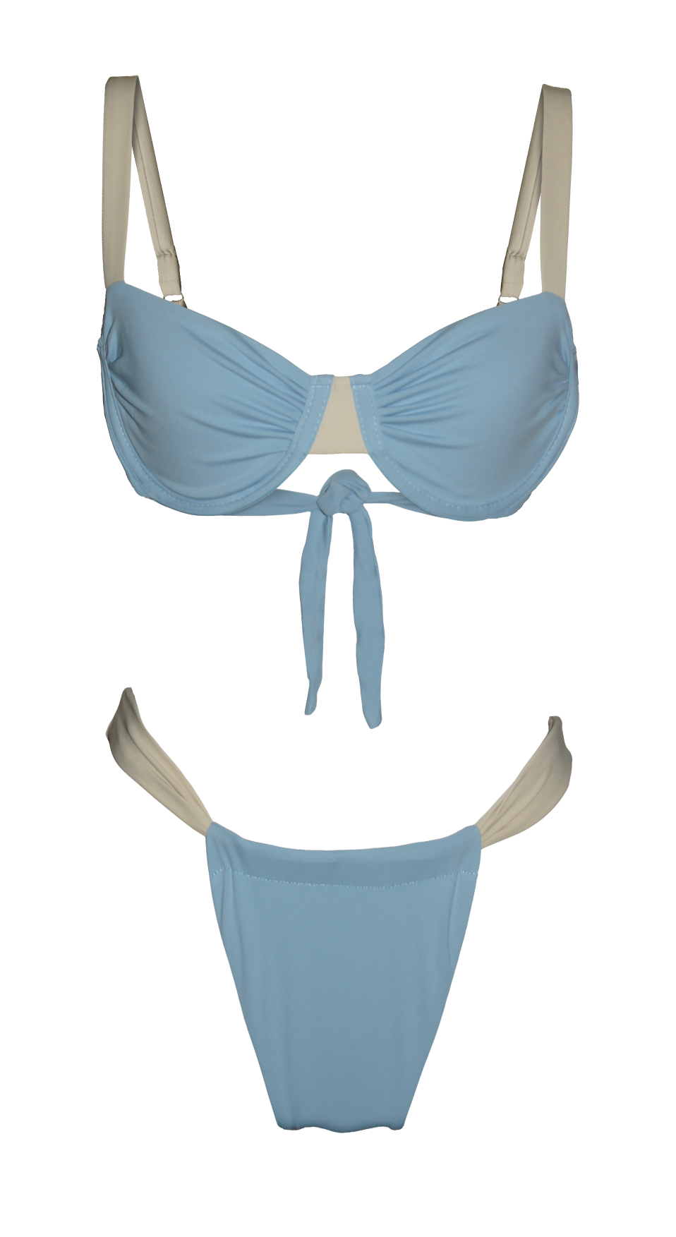 ghost sereia summer fashion style beachwear swimwear baby blue sand bicolor bikini brazilian cheecky bottom top hold string adjustable long legs luxury sustainable production natural vegan beach holidays vacation mykonos ibiza cote d'azur italy dubai