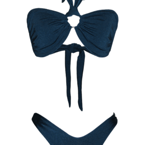 summer fashion style beachwear swimwear blue ocean tamisa shiny shimmery bikini brazilian cheecky bottom top neckholder long legs luxury sustainable production natural vegan beach holidays vacation mykonos ibiza cote d'azur italy dubai