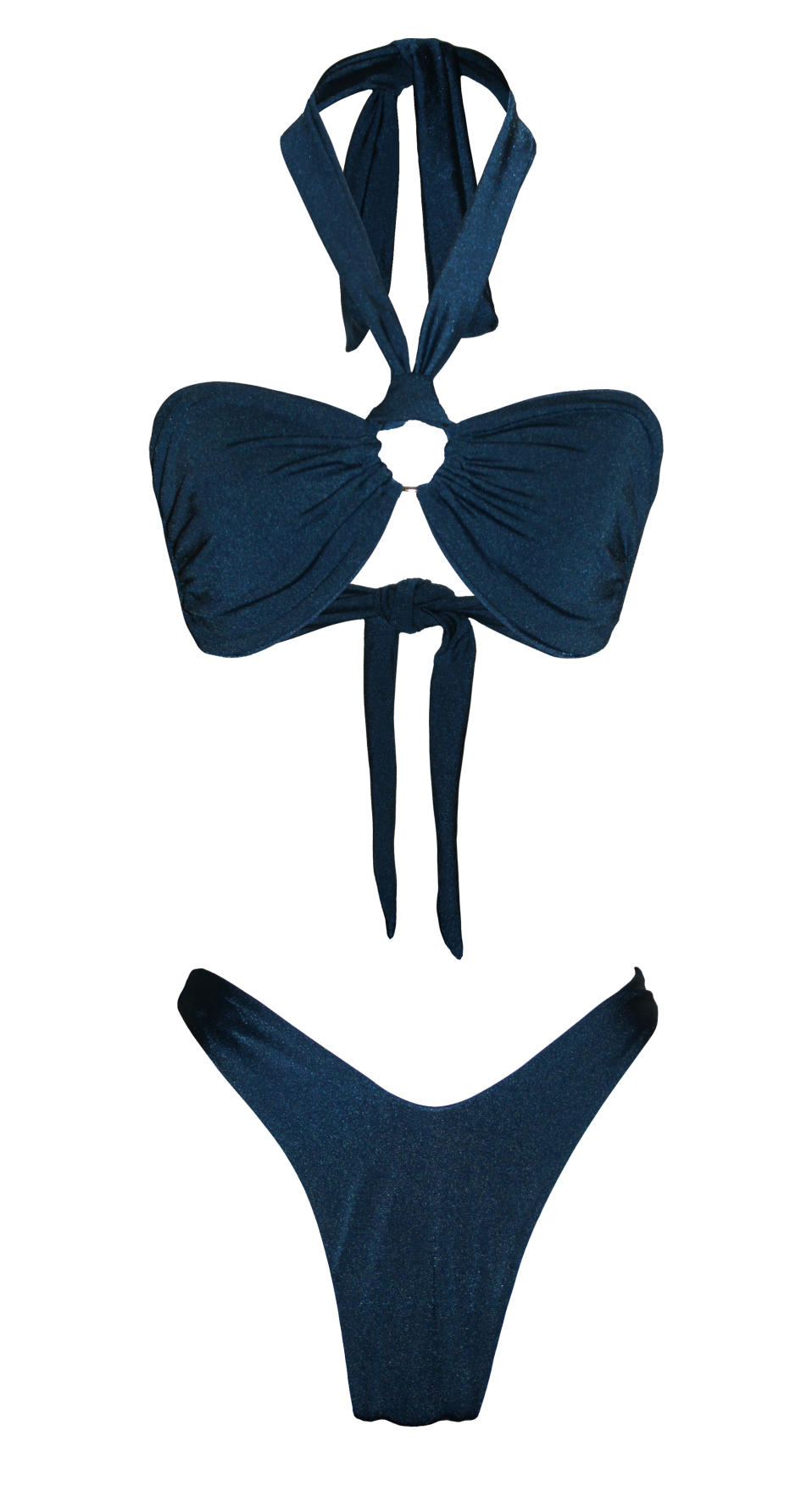 ghost tamisa summer fashion style beachwear swimwear blue ocean tamisa shiny shimmery bikini brazilian cheecky bottom top neckholder long legs luxury sustainable production natural vegan beach holidays vacation mykonos ibiza cote d'azur italy dubai