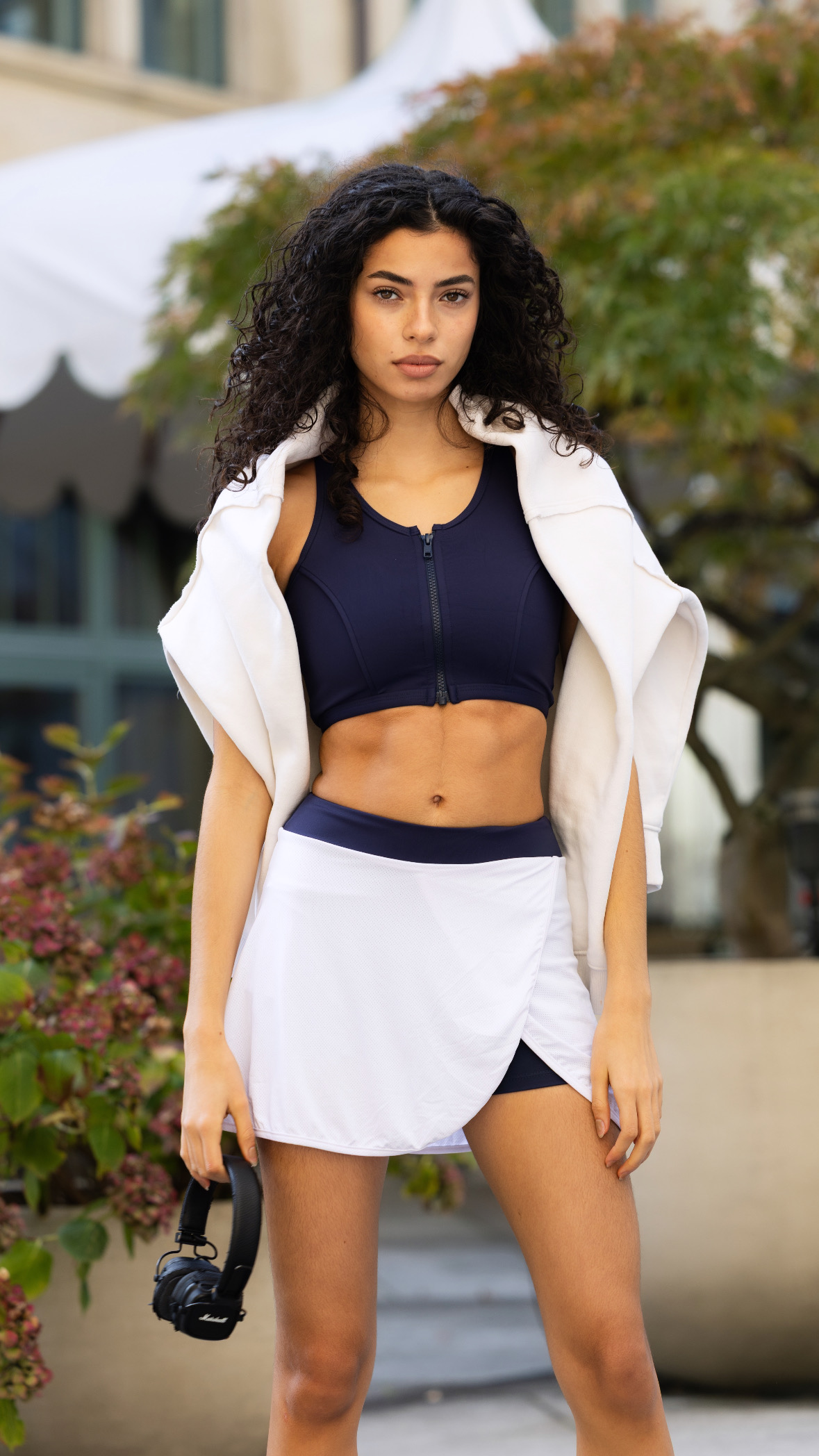 Tennis skirt tennis set riviera style sportswear activewear yoga fitness leggins pilates marine blue white sport top crop top